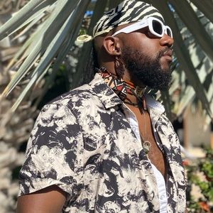 Short sleeve black and cream button up.